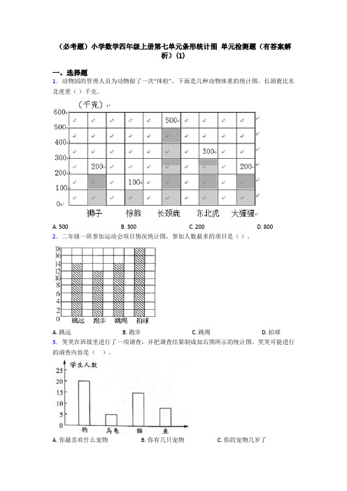 (必考题)小学数学四年级上册第七单元条形统计图 单元检测题(有答案解析)(1)