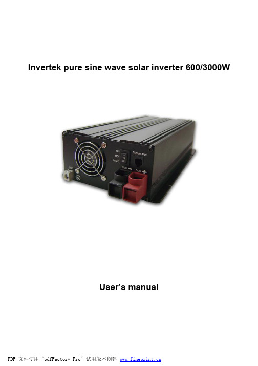 Invertek 600 3000W 纯正弦波太阳能逆变器用户手册说明书