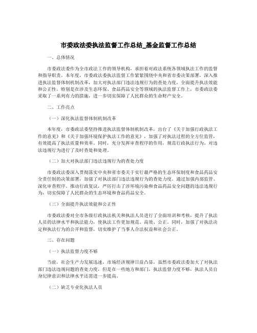 市委政法委执法监督工作总结_基金监督工作总结