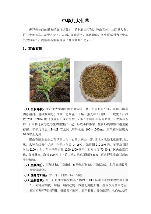 中华九大仙草生长特性及药用价值