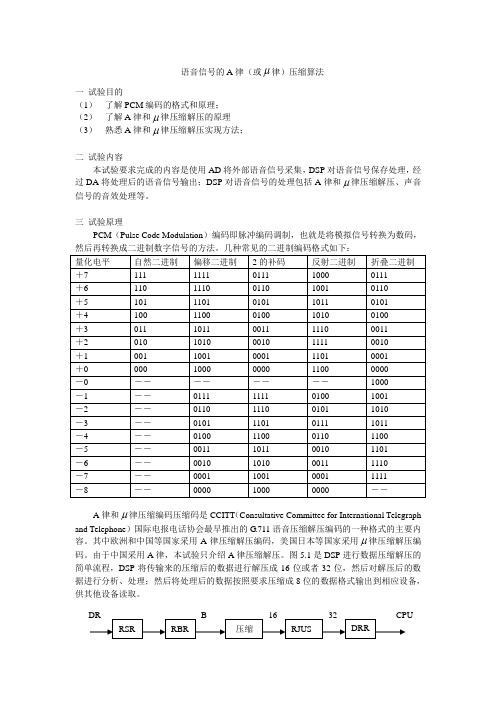 语音信号的A率(或u率)压缩算法