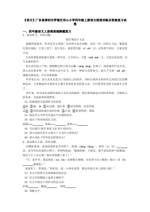 【语文】广东省深圳市罗湖区布心小学四年级上册语文阅读训练及答案复习试卷