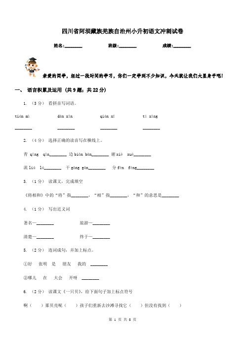 四川省阿坝藏族羌族自治州小升初语文冲刺试卷
