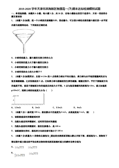 2019-2020学年天津市滨海新区物理高一(下)期末达标检测模拟试题含解析