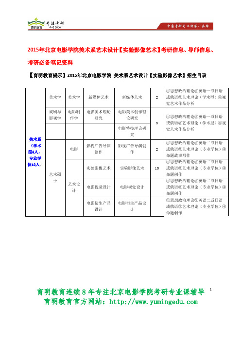 2015年北京电影学院美术系艺术设计【实验影像艺术】考研信息、导师信息 考研参考书 考研真题 考研笔记资料