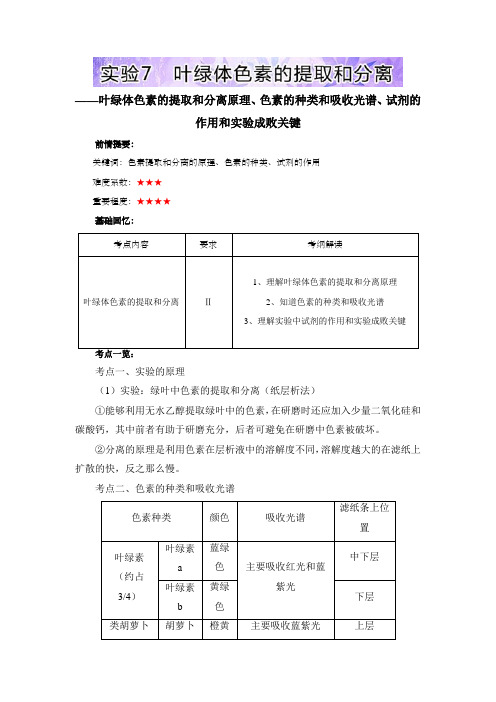 高三生物基础实验人教版上实验7叶绿体色素的提取和分离含解析