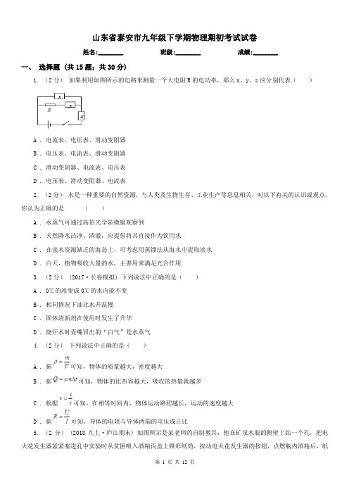 山东省泰安市九年级下学期物理期初考试试卷