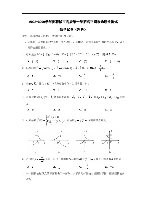 度聊城市高唐第一学期高三期末诊断性测试(理)