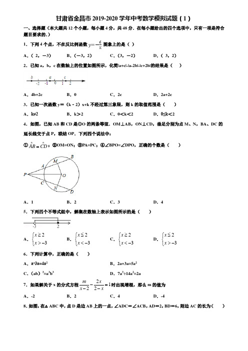 甘肃省金昌市2019-2020学年中考数学模拟试题(1)含解析