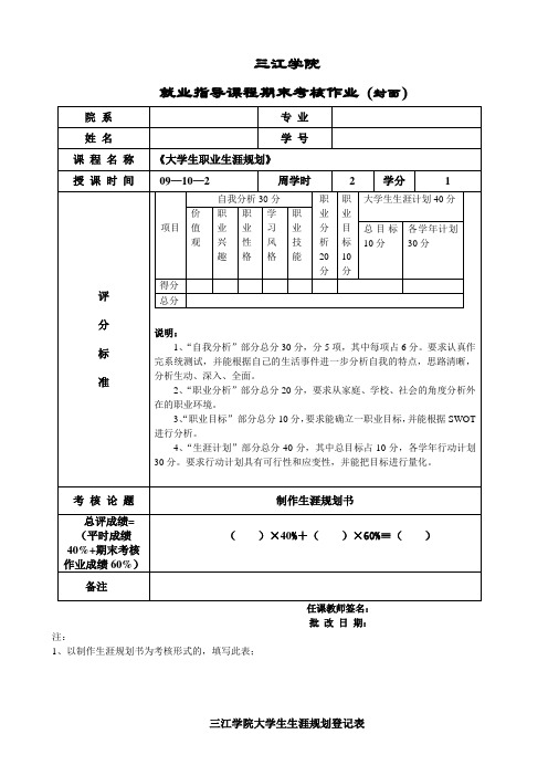 三江学院2010级大学生生涯规划登记表