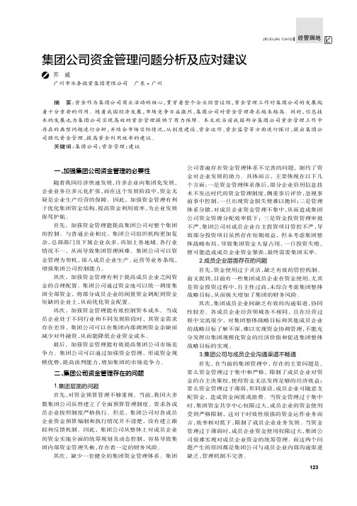 集团公司资金管理问题分析及应对建议