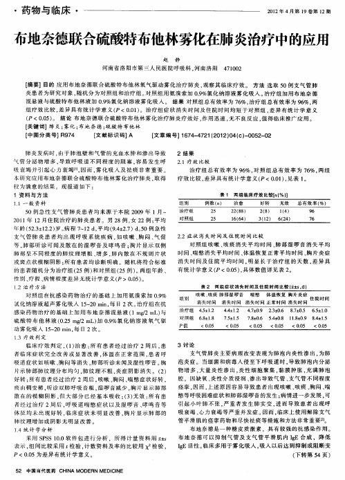 布地奈德联合硫酸特布他林雾化在肺炎治疗中的应用