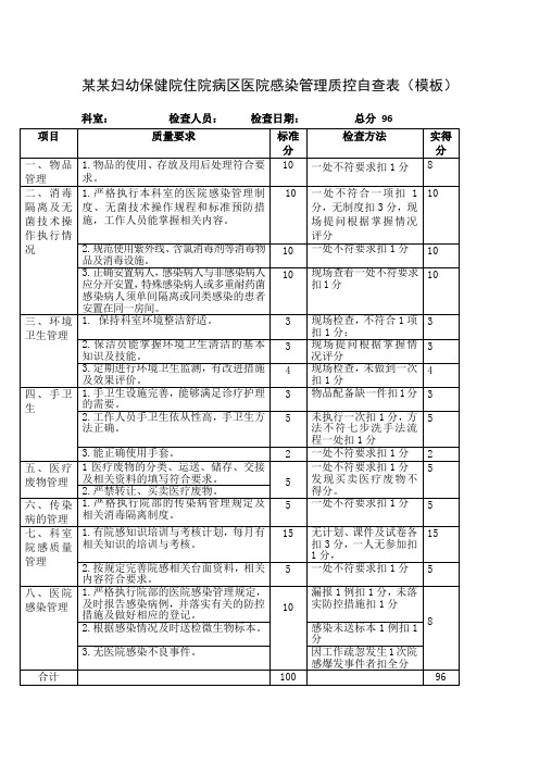 院感质控自查表