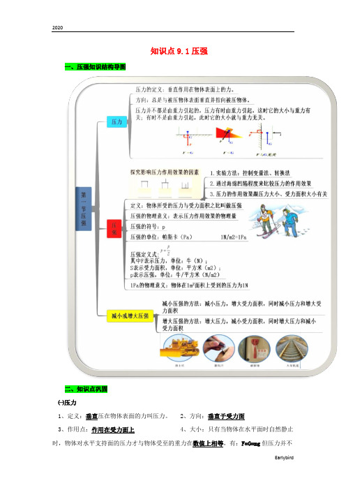 2019-2020学年八年级物理下册9.1压强期末复习精练(含解析)(新版)新人教版