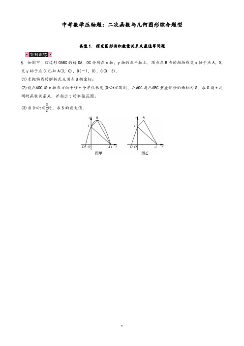 中考数学压轴题：二次函数与几何图形综合题型