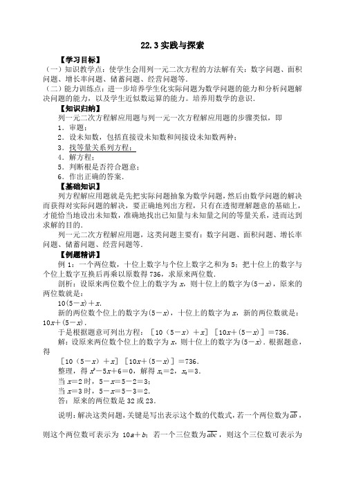 华师大版九年级数学上册-22.3实践与探索 学案