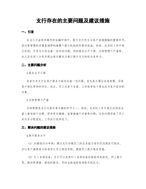 支行存在的主要问题及建议措施