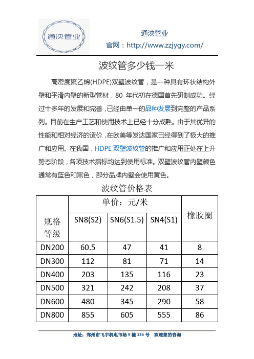 波纹管多少钱一米