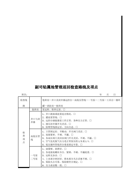 副司钻属地管理巡回检查路线及项点