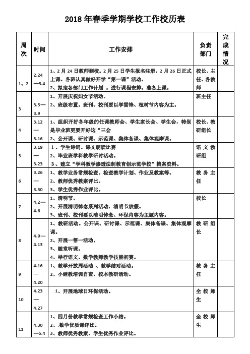 2017年春季学校教务工作周历表