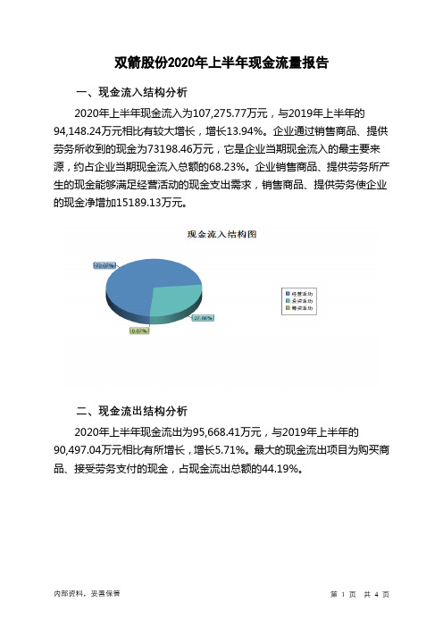 双箭股份2020年上半年现金流量报告