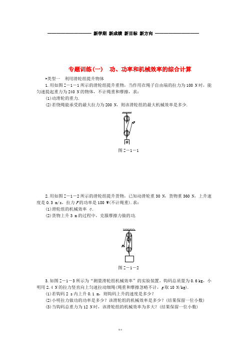 九年级物理上册第十一章简单机械和功专题训练(一)功、功率和机械效率的综合计算练习