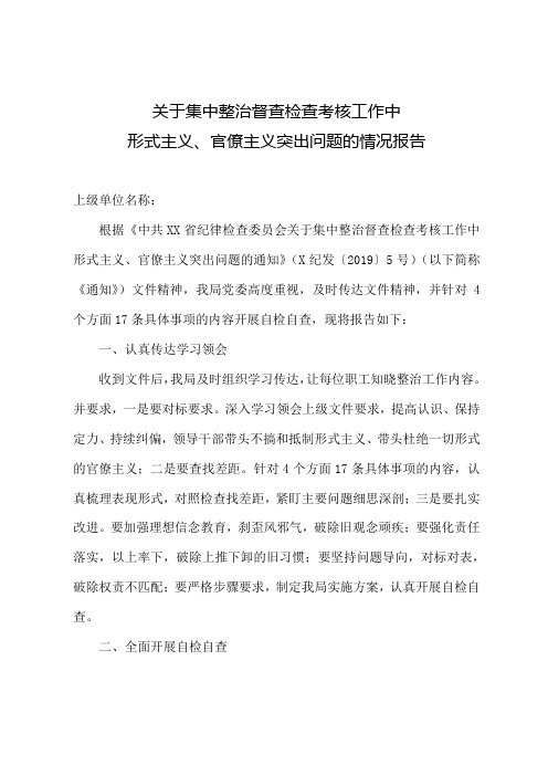 关于开展集中整治督查检查考核工作中形式主义、官僚主义突出问题的情况报告(参考)