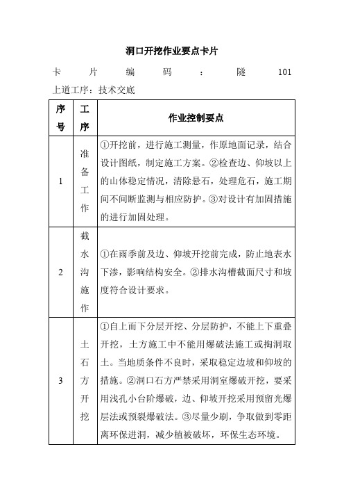 洞口开挖作业要点卡片