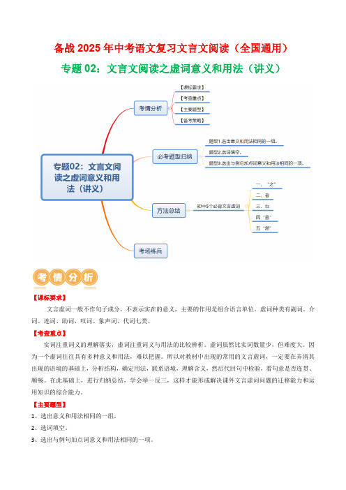 专题02：文言文阅读之虚词意义和用法(讲义)-2025年中考语文复习文言文阅读(全国通用)(学生版)