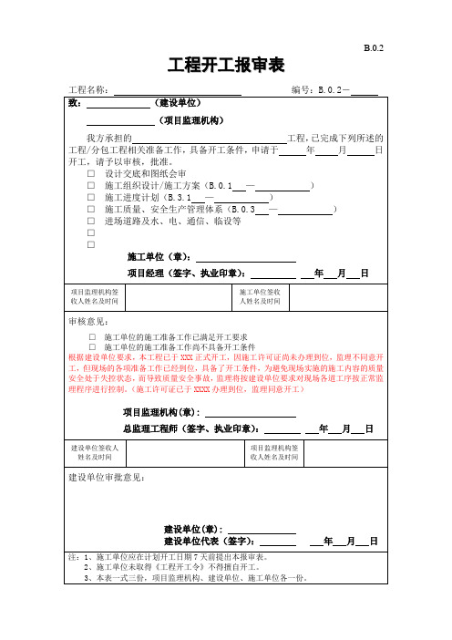 B.0.2  工程开工报审表