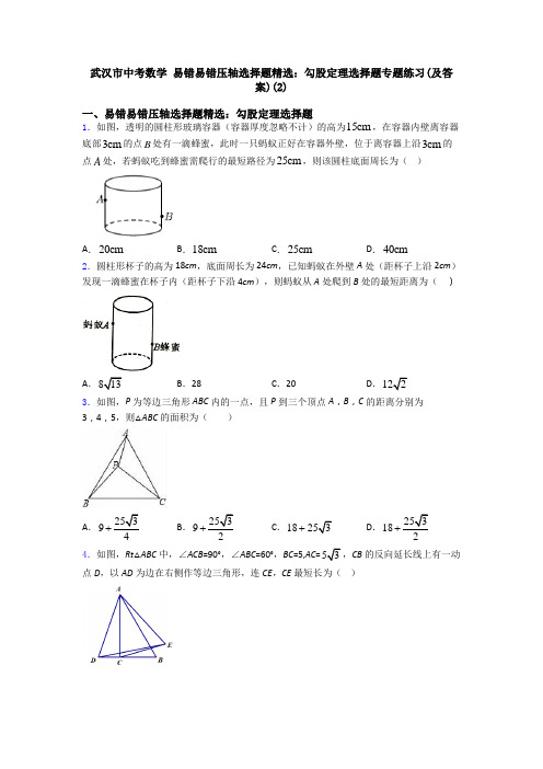 武汉市中考数学 易错易错压轴勾股定理选择题专题练习(及答案)(2)