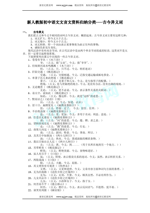 新人教版初中语文文言文资料归纳分类-----古今异义词