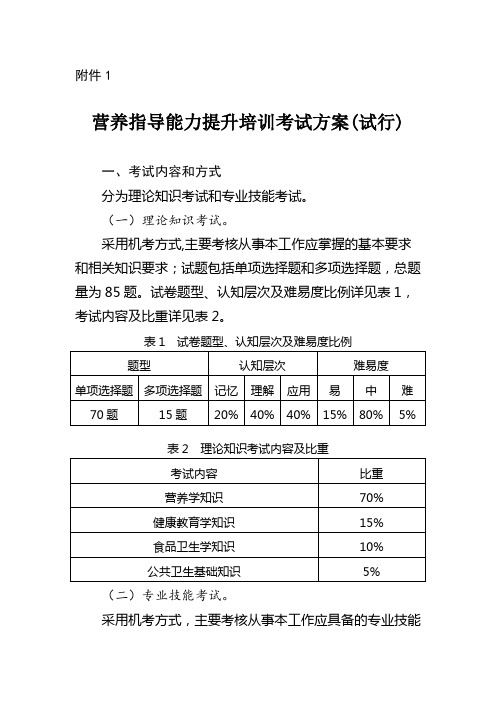 营养指导能力提升培训试点考试方案(试行)