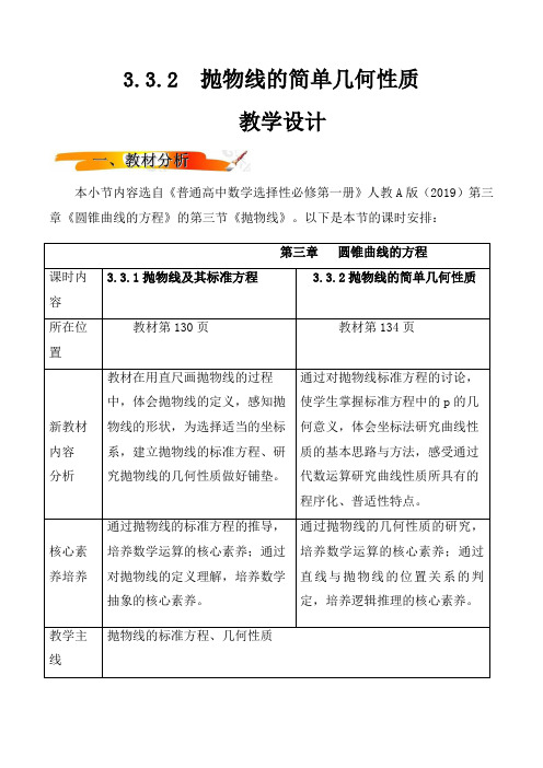 抛物线的简单几何性质(教学设计)高二数学 (人教A版2019选择性 必修第一册)