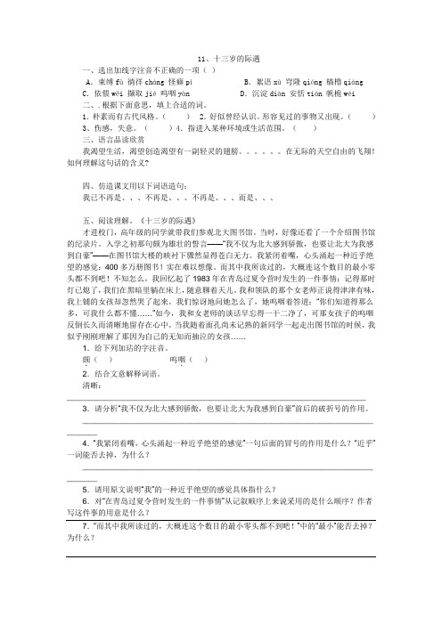 鲁教版初一语文十三岁的际遇课时过关题及答案