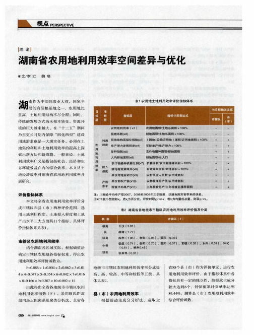 湖南省农用地利用效率空间差异与优化