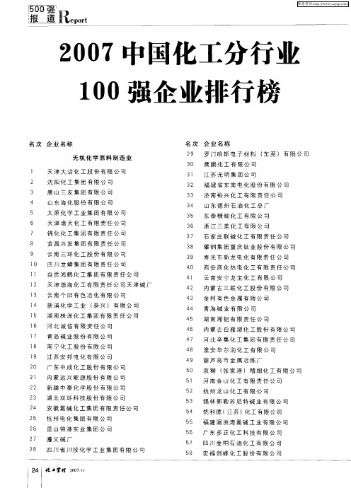 2007中国化工分行业100强企业排行榜