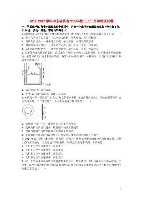 山东省济南市九年级物理上学期开学试卷(含解析) 新人教版