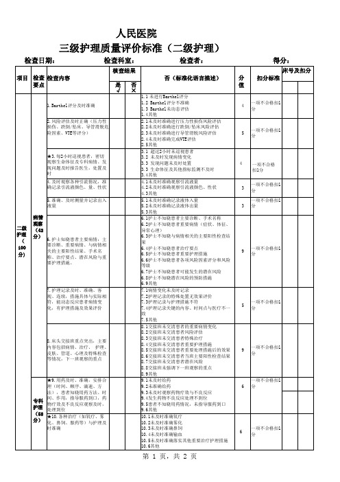 二级护理质量评价标准