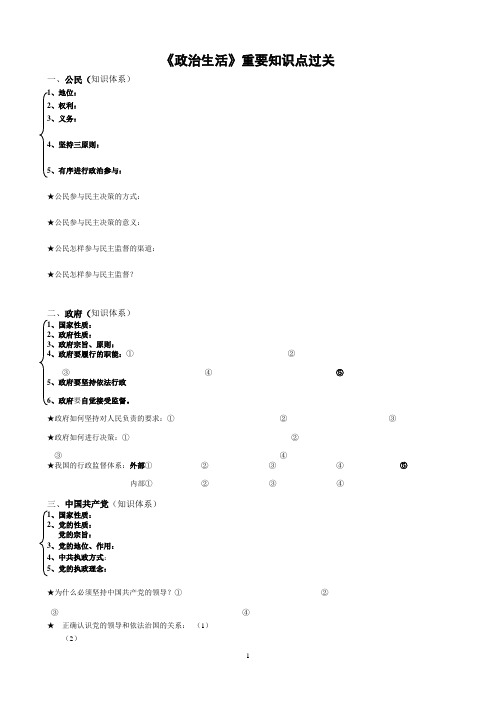 政治生活答题模板默写