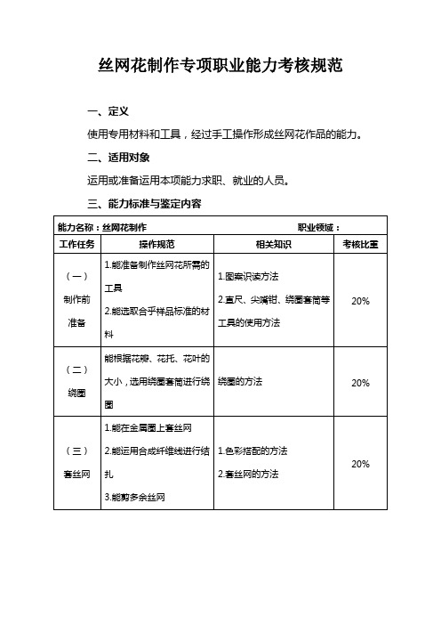 丝网花制作专项职业能力考核规范