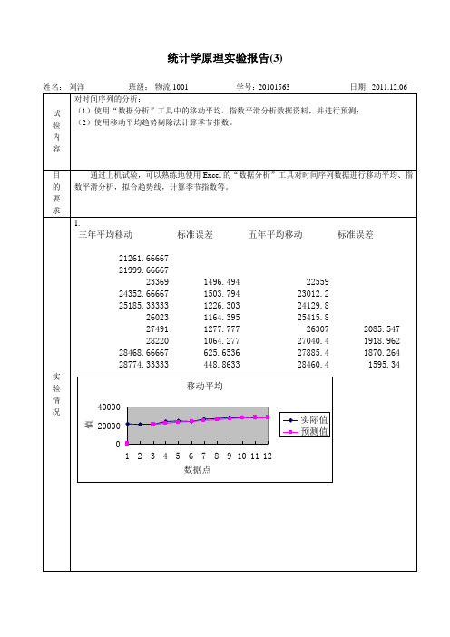 统计学原理实验报告3时间序列分析