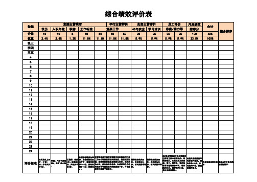 综合绩效评价表