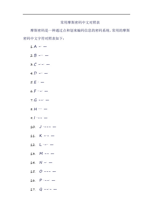 常用摩斯密码中文对照表