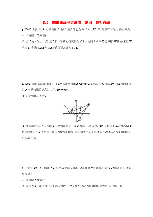 2018届高考数学 高考大题专项突破五 直线与圆锥曲线压轴大题 5.2 圆锥曲线中的最值、范围、