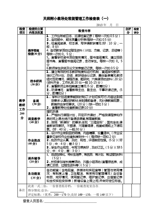 学校常规管理工作检查表