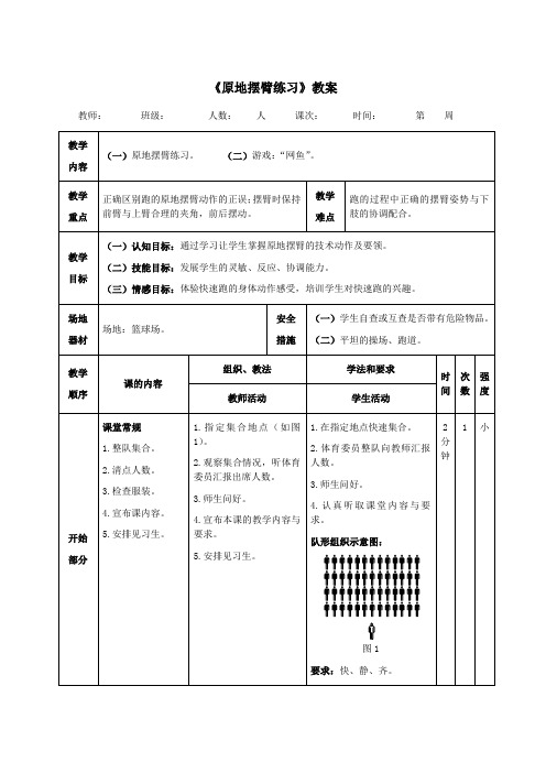 《原地摆臂练习》教案