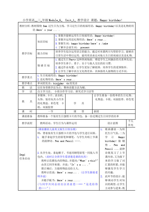 三年级上册英语教案- Module 6 Unit 1 Happy birthday ？ -外研社(三起)