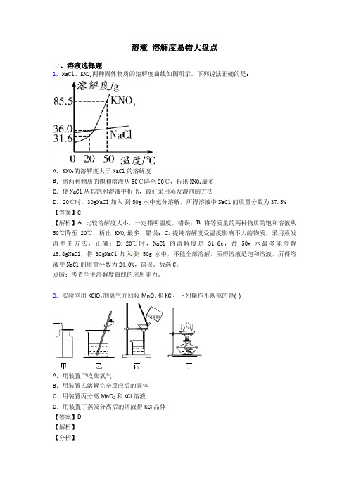 溶液 溶解度易错大盘点