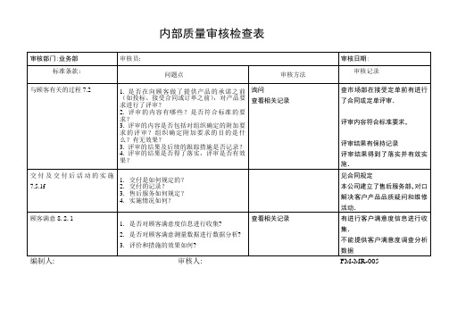 业务部内审检查表